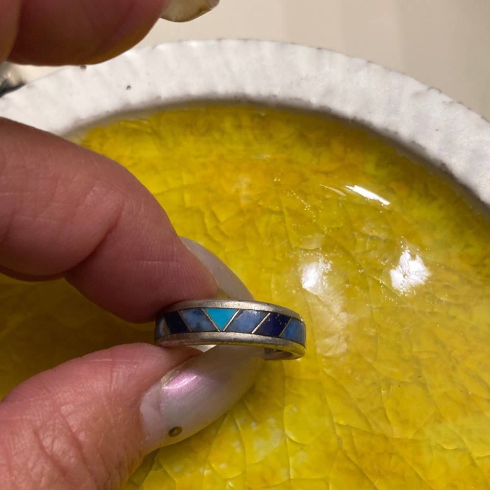 Blue and Silver Geometric Inlay Ring